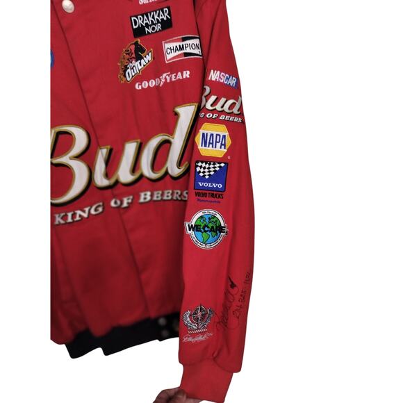 M655)Chase Authentic Dale Earnhardt Jr #8 Budweiser Red Twill Jacket Size Large - Picture 6 of 15